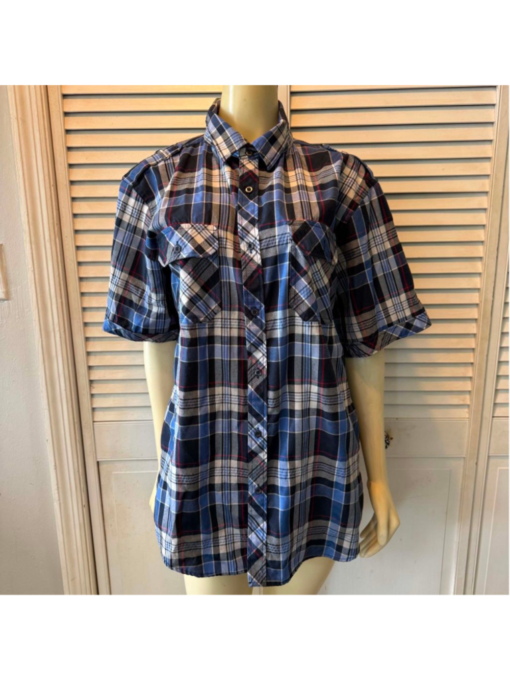 Men's Mac Jacque Blue & Black Plaid Casual Button Down Shirt XL